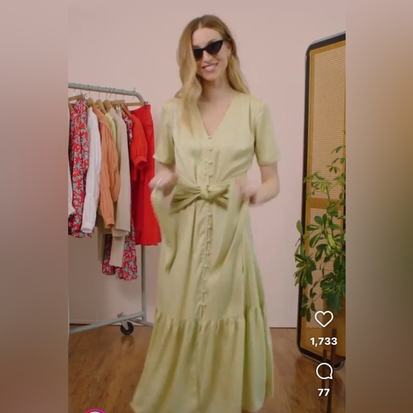 ANTHROPOLOGIE X LOVE, WHIT CITRON DOT  TIE WAIST MIDI DRESS - Picture 6 of 13